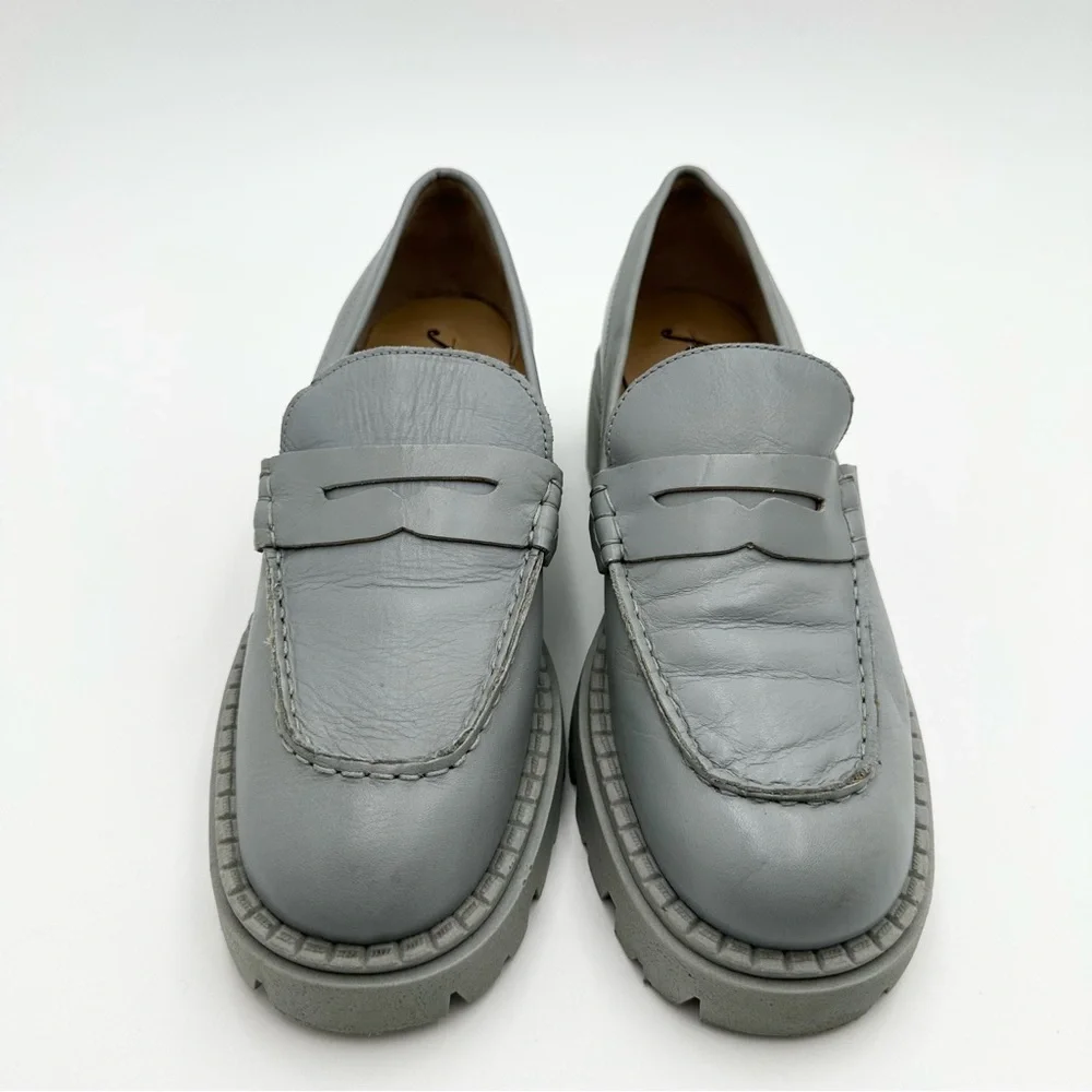 Free People Lyra Loafers Platform Blue Boardwalk Leather Lug Sole